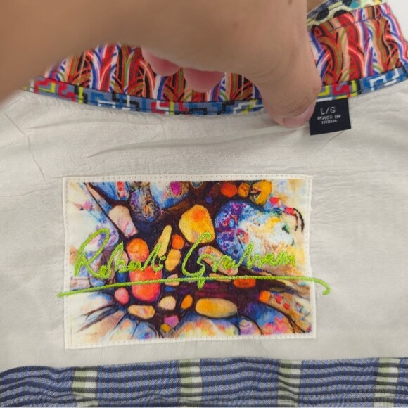 Robert Graham Button Up Shirt Long Sleeve Flip Cuff Silk Blend Large (flawed) - Picture 6 of 15